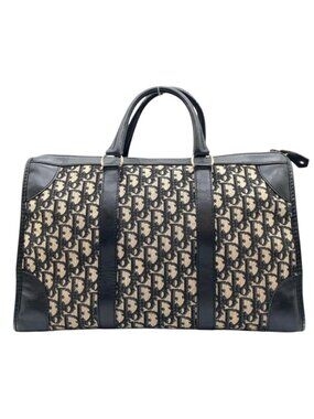 Christian Dior Vintage Trotter Monogram Boston Bag Navy Leather Trim